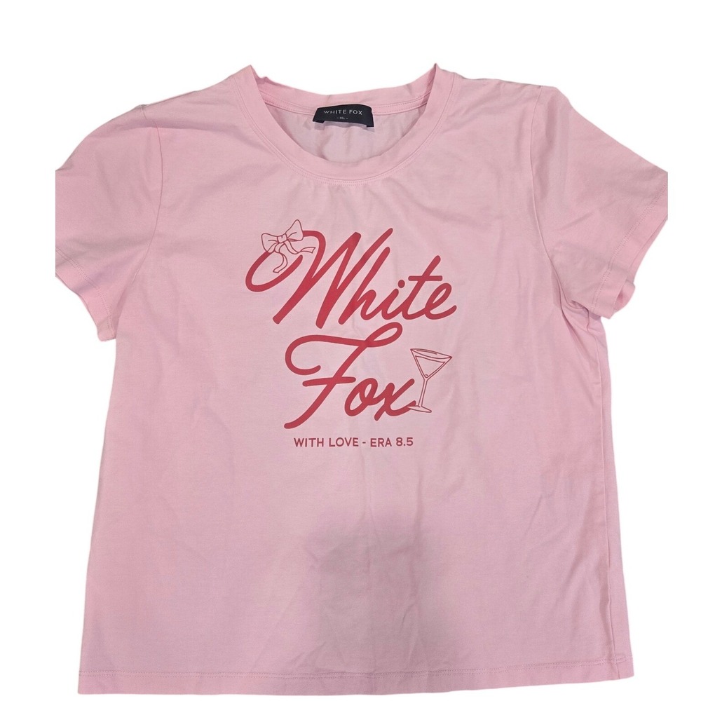 White Fox Boutique Pink Graphic T-Shirt With Love Era 8.5 Martini Bow XL